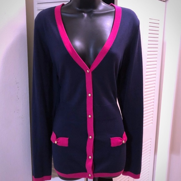 Lilly Pulitzer Preppy Navy & Pink Cardigan - Picture 4 of 6